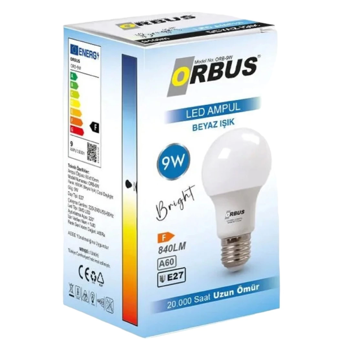 Orbus Orb-9w E27 9 Watt 800 Lümen Beyaz Led Ampül