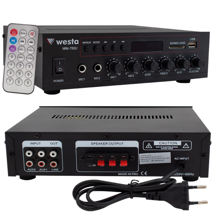 Westa Wm-750u 80w Mini 100v/70v/4-16 Ohm Usb/sd/bluetooth/ Uk-2 Mik Giriş Trafolu Anfi