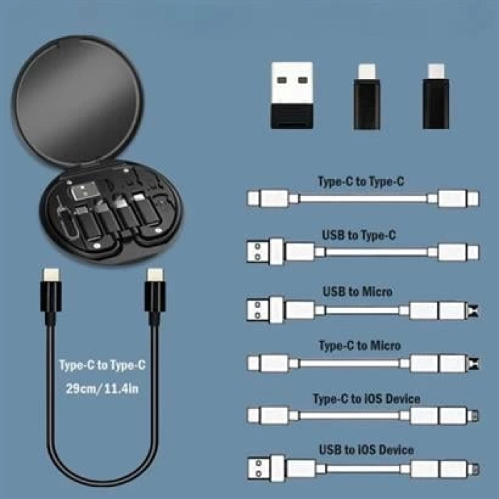 60w Destekli Kablo Kutusu Seyahat Kablo Seti 5i 1 Arada Usb Type-c Şarj Kablosu Seti