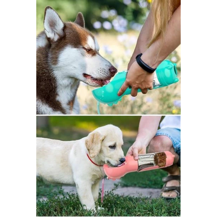 Taşınabilir Hazneli Mama Kaplı ,kaka Poşetli Kedi,köpek Suluğu-300ml