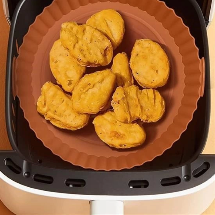 Renkli Isıya Dayanıklı Yıkanılabilir Silikon Fırın Ve Airfryer Yuvarlak Pişirme Matı 20 Cm