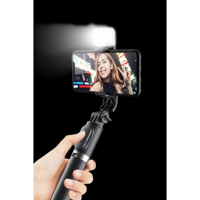 Kendiliğinden Işıklı Masaüstü Tripod Olabilen Telefon Tutuculu Kablosuz Kumandalı Selfie Çubuğu