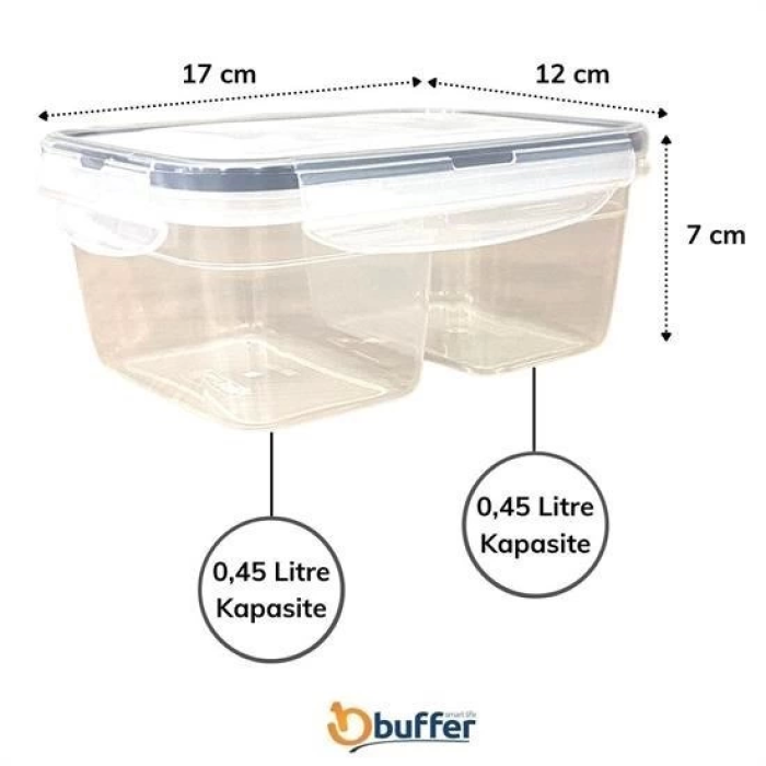 2 Bölmeli 0,45+0,45 Litre Kilitli Kapaklı Erzak Saklama Kabı Lc-524