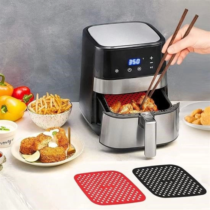 Renkli Isıya Dayanıklı Yıkanılabilir Silikon Fırın Ve Airfryer Kare Pişirme Matı 21,5 Cm