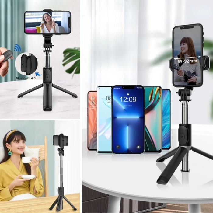 Masaüstü Tripod Olabilen Telefon Tutuculu Kablosuz Kumandalı Selfie Çubuğu