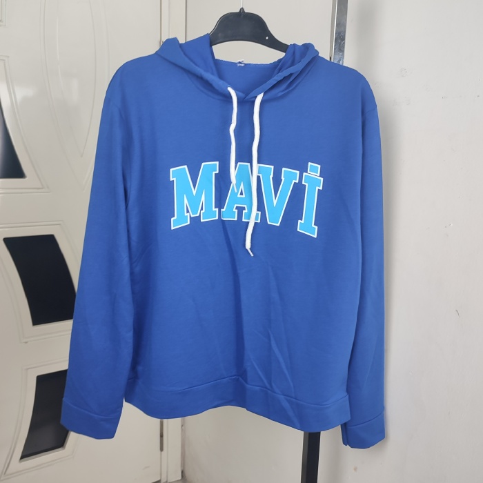 Mavi Baskılı Kapüşonlu Kadın Sweatshirt - GBK101860