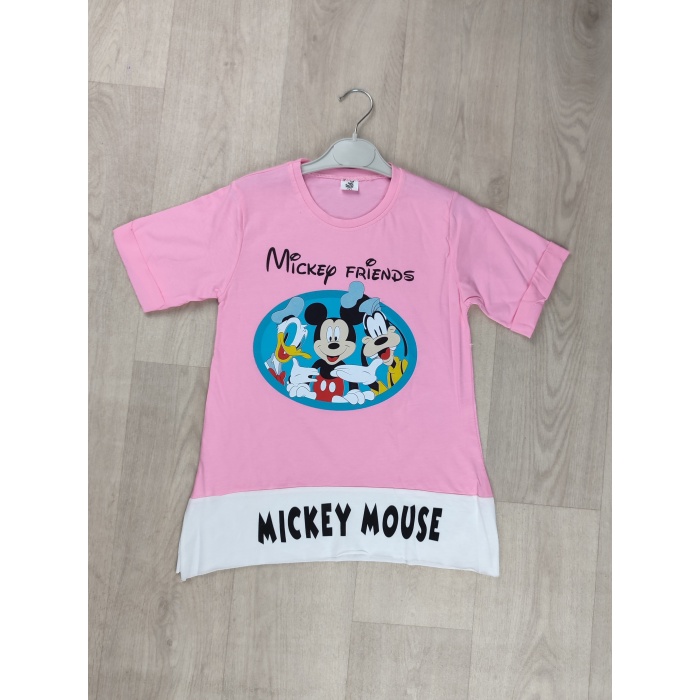 Mickey Mouse Baskılı Kapri Kol Kız Çocuk Tişört - GBK107010