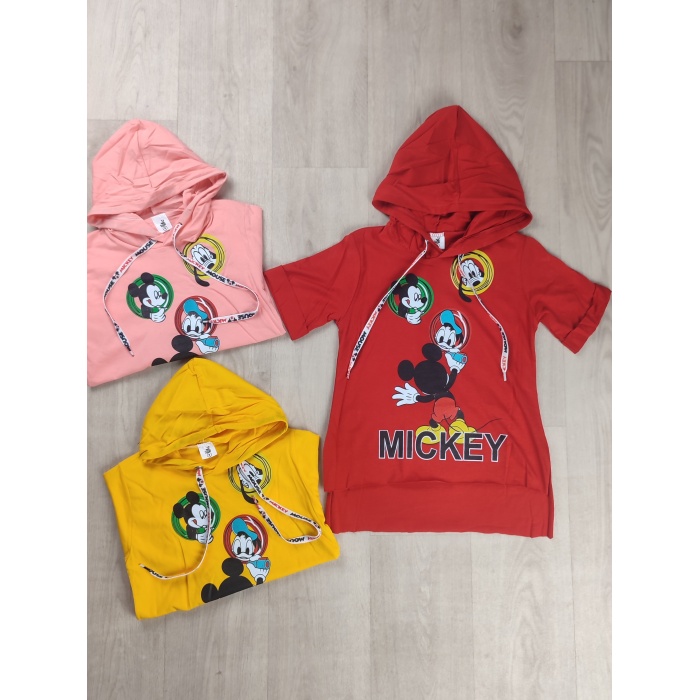 Mickey Baskılı Kapüşonlu Kız Çocuk Tişört - GBK107030