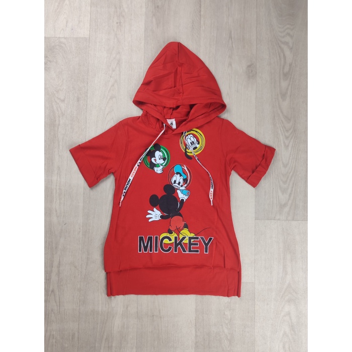Mickey Baskılı Kapüşonlu Kız Çocuk Tişört - GBK107030