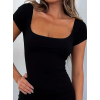 Kadın Kısa Kollu Kare Yaka Mini Bodycon Dalgıç Tulum