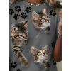 Kadın Kısa Kollu Kedi Ve Pati Baskılı Süprem T-shirt