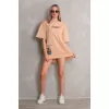 Unisex Bisiklet Yaka Baskılı Oversize T-Shirt - Bej