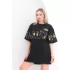 Unisex Bisiklet Yaka Baskılı Oversize T-Shirt - Siyah