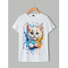 Kadın Kedi Baskılı Bisiklet Yaka Süprem T-shirt