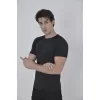 Erkek Omuz Fileli Slim Fit T-shirt - Siyah