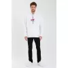 Erkek Baskılı Üç İplik Kapüşonlu Oversize Sweatshirt - Beyaz