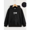 Çocuk Unisex Kapüşonlu One Baskılı Sweatshirt - Siyah