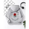 Çocuk Unisex Kapüşonlu Ön ve Arka Fiery Rose Baskılı Sweatshirt - Gri