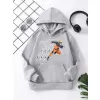 Çocuk Unisex Kapüşonlu Naruto Baskılı Pamuklu Sweatshirt - Gri