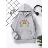 Çocuk Unisex Kapüşonlu Büyük Gökkuşağı Baskılı Pamuklu Sweatshirt - Gri