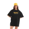 Unisex Bisiklet Yaka Baskılı Oversize T-Shirt - Siyah