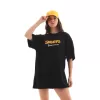 Unisex Bisiklet Yaka Baskılı Oversize T-Shirt - Siyah