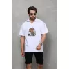 Unisex Yarım Fermuarlı Oversize Baskılı T-Shirt - Beyaz