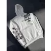 Uzun Kol Kapşonlu Baskılı SweatShirt - Beyaz