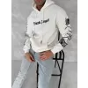 Üç İplik Uzun Kol Kapşonlu Baskılı SweatShirt - Beyaz