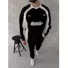 Kışlık Nakış İşlemeli Bisiklet Yaka Parçalı SweatShirt - Siyah