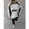 Kışlık Nakış İşlemeli Bisiklet Yaka Parçalı SweatShirt - Beyaz