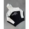 Parçalı Nakış İşlemelıkapüşonlu SweatShirt - Beyaz