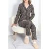 Düğmeli Süet Pijama Takımı Leopar - 6486.1902.