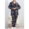 Düğmeli Süet Battal Pijama Takımı Yeşilkırmızı - 6686.1902.