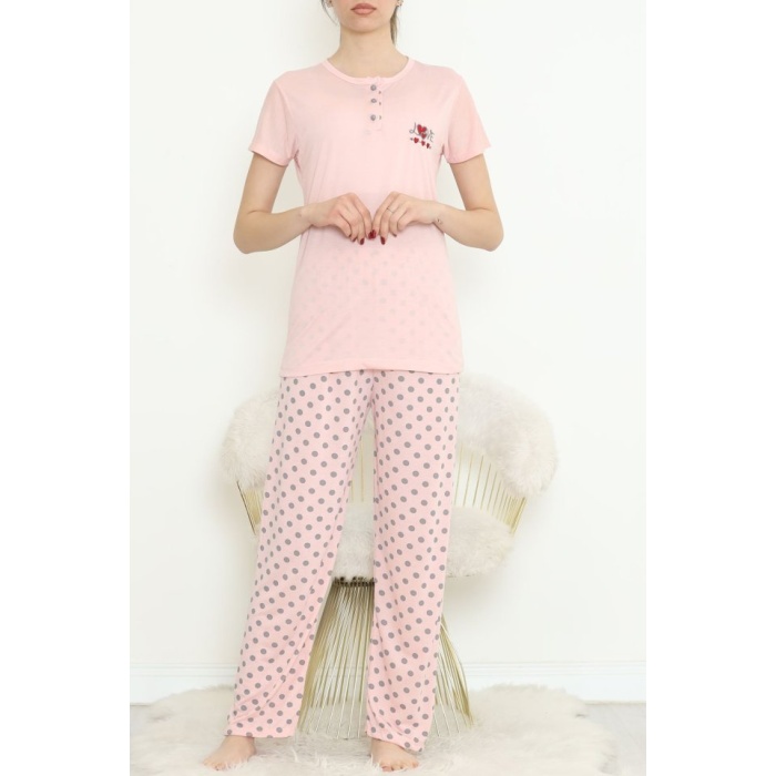 Düğmeli Pijama Takımı Pembe