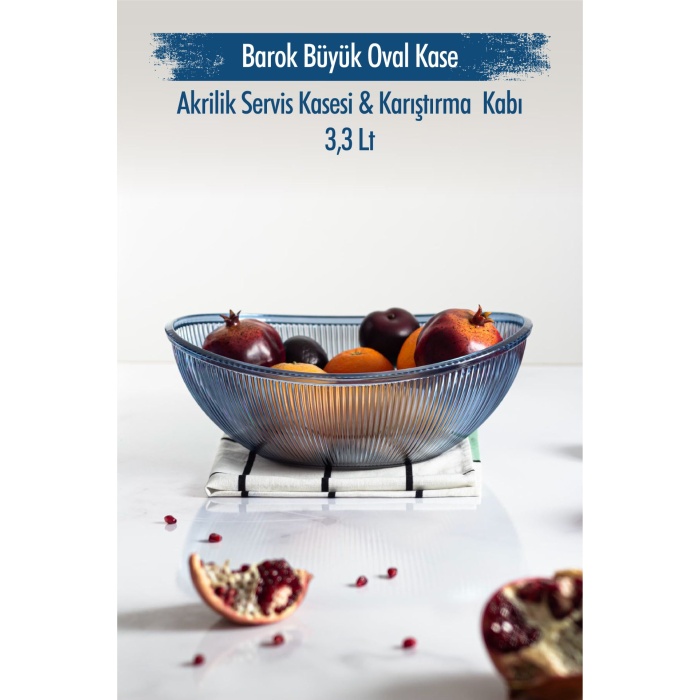 Akrilik Barok Mürdüm Büyük Oval Meyve & Salata Kasesi & Karıştırma Kabı / 3,3 Lt  (CAM DEĞİLDİR)