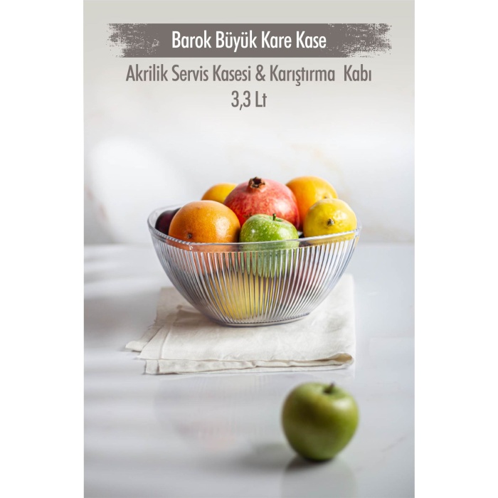 Akrilik Barok Lacivert Büyük Kare Meyve & Salata Kasesi & Karıştırma Kabı / 3,3 Lt  (CAM DEĞİLDİR)