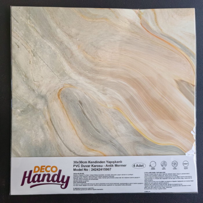 Decohandy 30x30 Cm Pvc Duvar Karosu 4Lü Paket - Antik Mermer