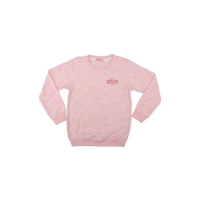 Yuvarlak Yaka Kabartmalı Kız Çocuk Sweat 1505 | Pembe