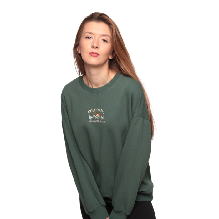 Nakışlı 3 İplik Kadın Sweatshirt 5808 | Yeşil