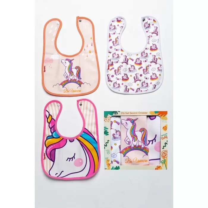 Unicorn Temalı Kare 3 Parça Microfiber Mama Önlüğü Kendi Kutusunda (su Geçirmez) Çıtçıtlı