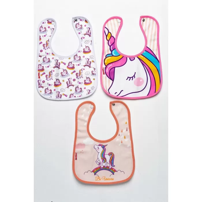 Unicorn Temalı Kare 3 Parça Microfiber Mama Önlüğü Kendi Kutusunda (su Geçirmez) Çıtçıtlı