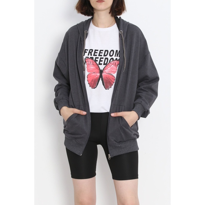 Kapşonlu Oversize Sweat Füme - 20201.053.