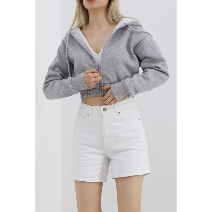 Şardonlu Crop Sweat Gri - 3078.275.