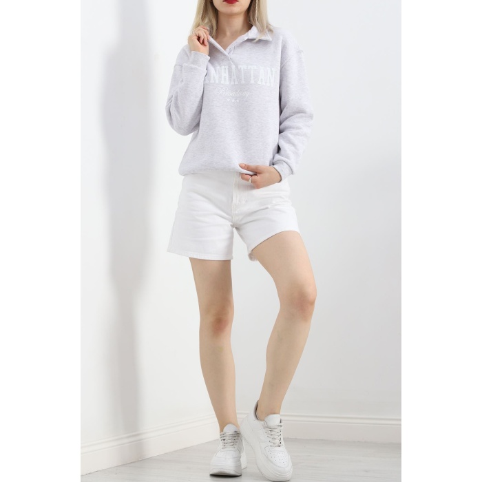 Üç İplik Gömlek Yaka Oversize Sweat Gri - 21624.200.