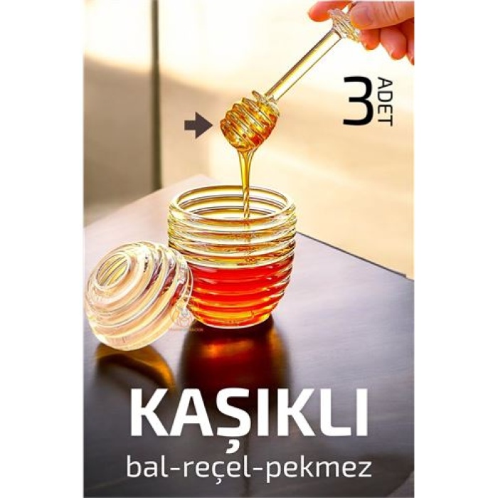 Transformacion Kaşıklı Kristal Bal Kavanozu Reçel Pekmez Sos Kavanozu 3 adet 720815