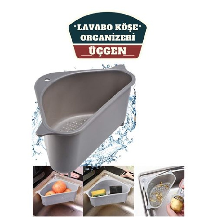 ModaCar Barazza Üçgen Lavabo Köşe Süzgeçli Organizer GRİ