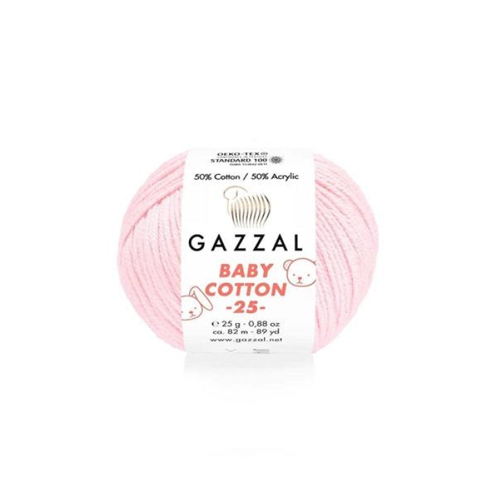 Gazzal Baby Cotton 25 El Örgü İpi Açık Pembe 3411