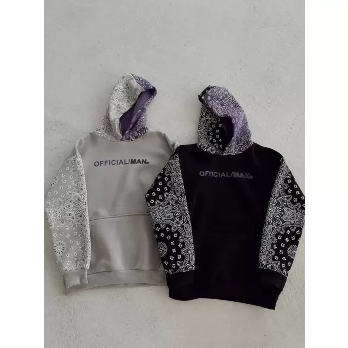 Baskılı Kapüşonlu Sweatshirt - Siyah