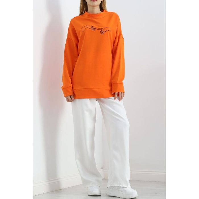 Nakışlı İki İplik Tunik Sweat Oranj - 21173.200.